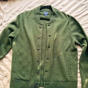 J. Crew Green Lambswool Bomber Cardigan L